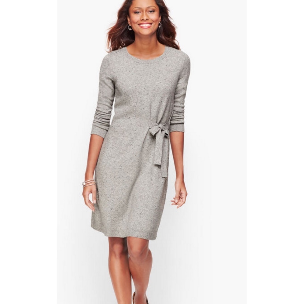POSH PARTY SPECIAL TALBOT Grey Tweed Side Tie Sweater Dress - Picture 6 of 15